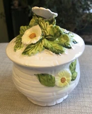 Geo. Z. Lefton Rustic Daisy Basket Weave Jam/Jelly Condiment Jar #3858 Vintage