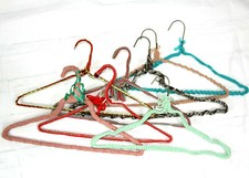 Vintage Lot Colorful Yarn Crocheted Knit Metal Wire Clothing Hangers Hand Made
