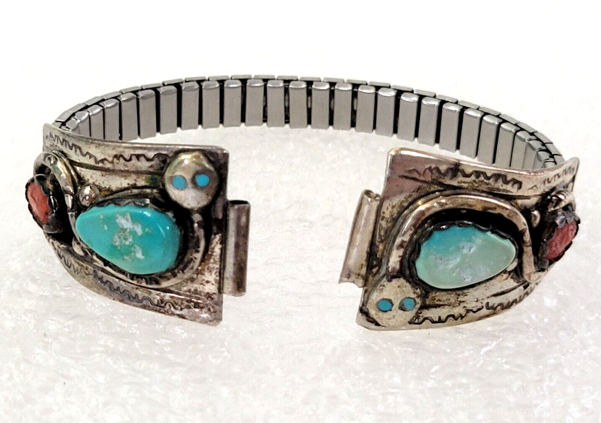 Vintage Sterling Silver Turquoise Zuni Watch Band by Effie Vintage Sterling Silver Turquoise Zuni Watch Band by Effie