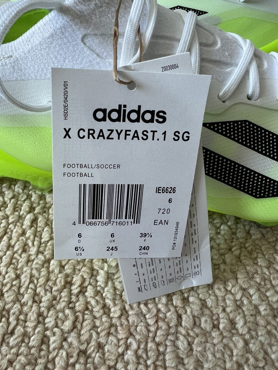 Adidas X Crazyfast .1 SG UK Size 6 White Green Football Adidas X Crazyfast .1 SG UK Size 6 White Green Football