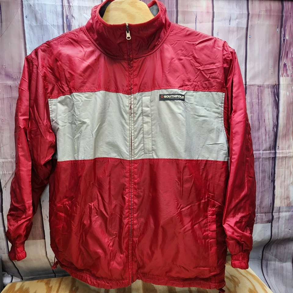 Chaqueta Southpole Vintage Hombres XL Rojo Gris Polar Reversible Puffer Jacket 54x29 Foto 4 de 4