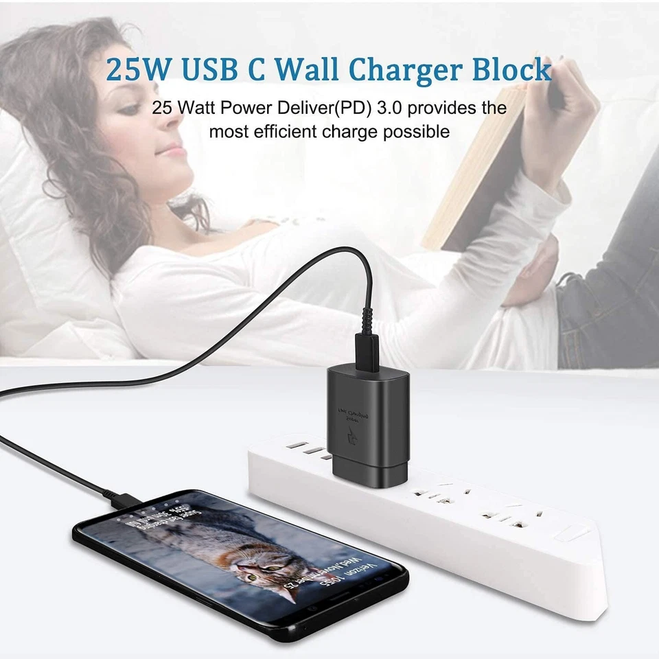 25W USB C Wall Charger Fast Charging PD Adapter Cable for Motorola Droid Turbo 2 - Image 4 of 4