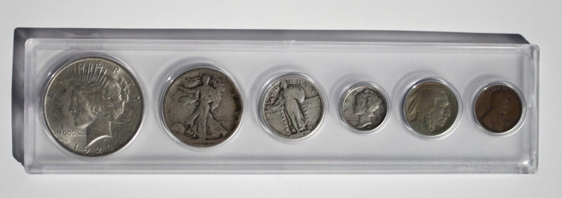 1923 US Coin Year Set, Nice Dollar, Half Dollar, Quarter, Dime, Nickel and Cent