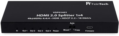FeinTECH VSP01401 HDMI 2.0 Splitter 1x4 mit EDID-Management & Downscaler HD
