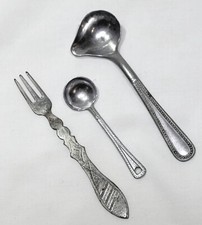 3 Vintage Mini Dollhouse Metal Utensils Spoon, Fork, Ladle Germany