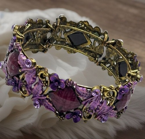 Vintage Retro Purple Glass Rhinestone Cuff Bracelet Fairy Style