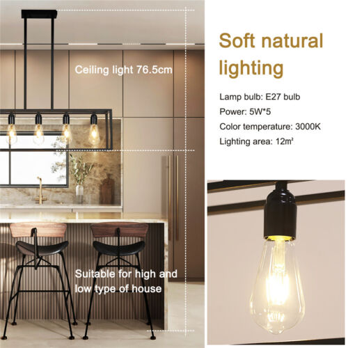 Industrial Black Chandelier Rectangle Hanging Ceiling Light Fixture Dining Room - Picture 7 of 12
