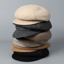 Bonnet Gavroche en Laine Vintage Femme Réglable Cabbie Beret Noir