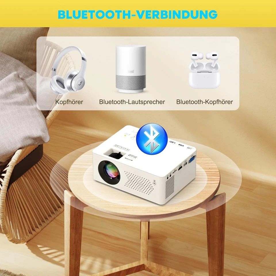 Beamer Mini Bluetooth Projektor Full HD 1080P Tragbarer HDMI USB TV Stick B1109 - Bild 3 von 4