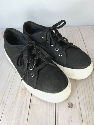 Steve Madden EMMI Platform Sneakers Women s Sz 9 Shoes Black Canvas Lace Up