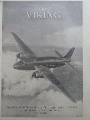 3/1946 PUB VICKERS ARMSTRONGS VIKING AIRLINER PLANE ORIGINAL AD
