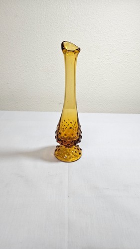 Vintaege Fenton MCM amber hobnail swung 14 in vase