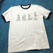 Disney Store Vintage Ringer Tee in Cream Brown Donald Mickey Pluto Goofy Medium