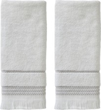 Casual Fringe Hand Towel Set, White