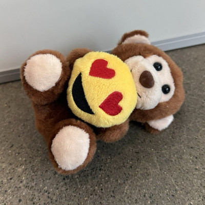 Monkey Plush Holding Heart Eyes Emoji Pillow, Brown Yellow, Small 6-14 in, 3+