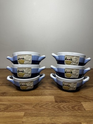 Suppenschalen Kitchenalia 6er Set blau 3D Küchenszene Country schweres Steinzeug