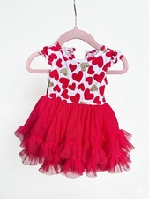 Girls Red White Heart Tutu Dress Short Cap Sleeve Knee Length Party Outfit