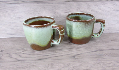 VTG Frankoma Plainsman Flat Cups Prairie Green Retired 5C Coffee Tea Set of 2