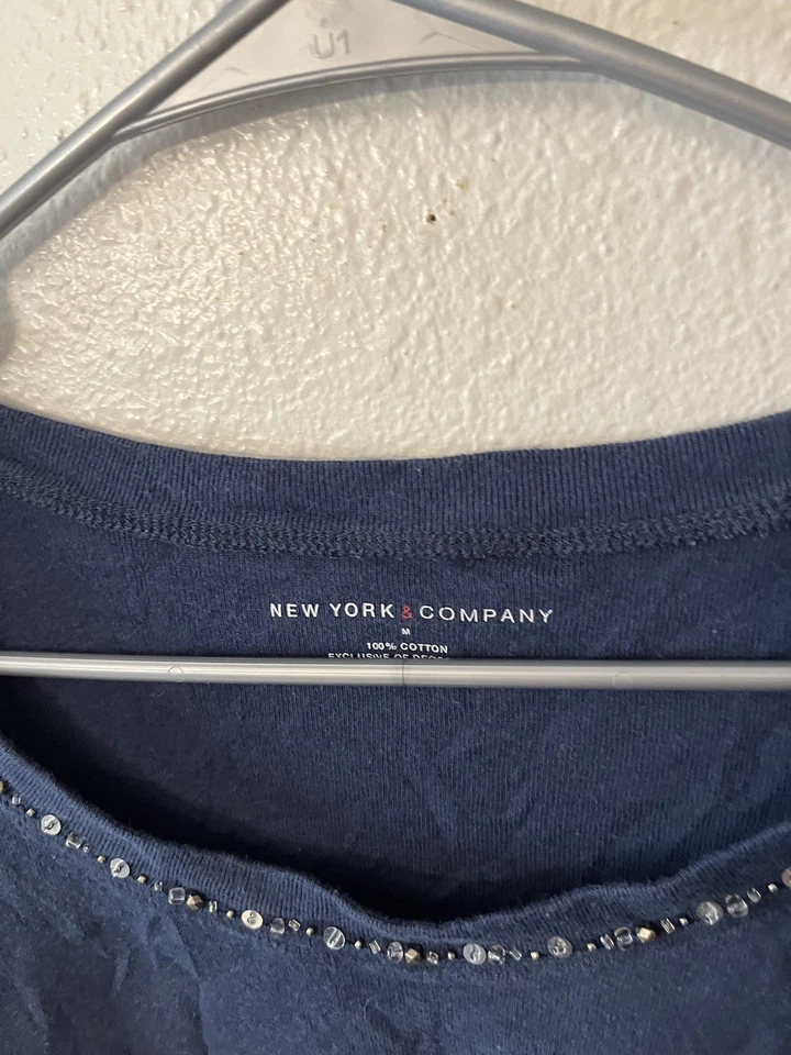 Camiseta New York & Company Azul Manga 3/4 Cuello Redondo Texturizada Mediana Informal Top Foto 3 de 4