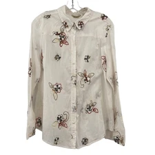True Grit Woman’s Blouse Top Floral Embroidered Cotton Size Xl Long Sleeve