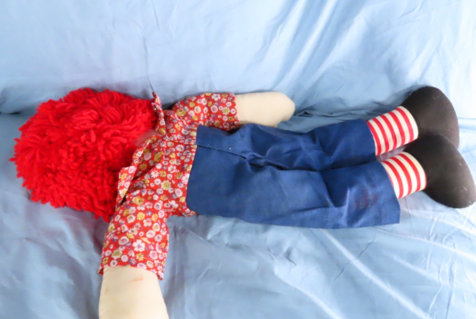 Vintage HOMEMADE? Raggedy Ann ANDY BOY DOLL Adorable Calico Shirt 25" TALL