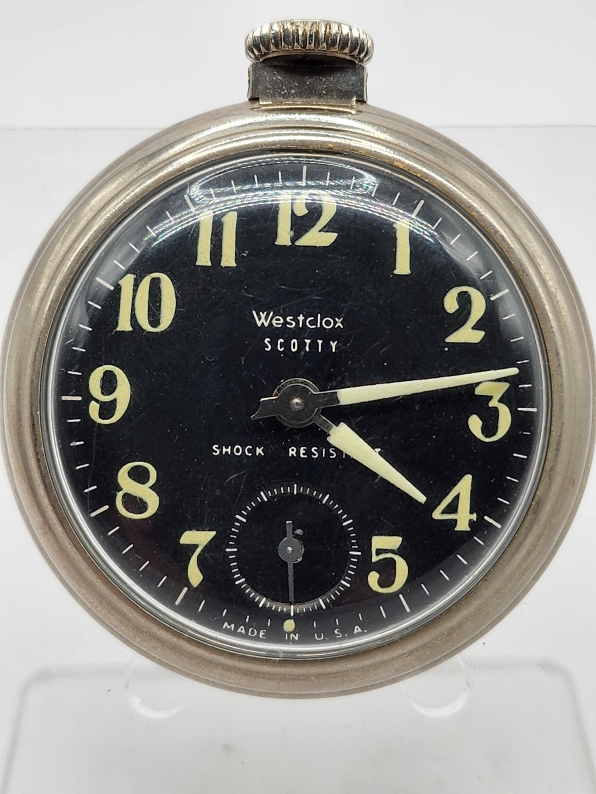 Westclox Scotty Shock-Resistant Pocket Watch Luminous Black Dial-Runs