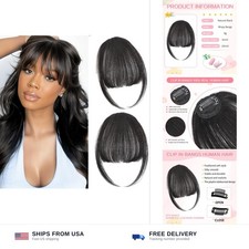 Clip in bangs human hair wispy fringe temples hairpiece women natural black
