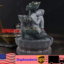 Tabletop Water Fountain Zen Meditation Indoor Waterfall Feature with LED Light