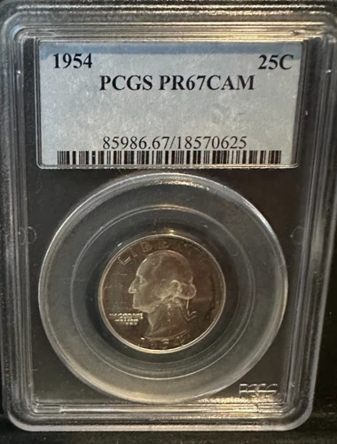 1954 PROOF WASHINGTON QUARTER PCGS PR-67 CAMEO - SILVER PROOF - CERTIFIED - 25C