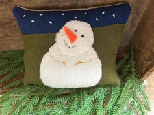 Primitive Stitchery Sweet Little Snow Man Pillow  Tuck Christmas Winter