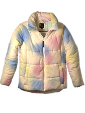 All In Motion Girls XL 14-16 Puffer Jacket Pink/Yellow/Blue Hooded Thumb Holes