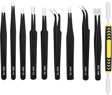 Anti Magnetic Stainless Steel Tweezers Set 10pc w Case