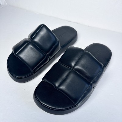 Stand Studio Lyrah Quilted Platform Slides Black Leather 39