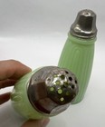 Rare Jeanette Jadeite Vertical Ribbed Salt & Pepper Shakers With Original Lids — photo 3