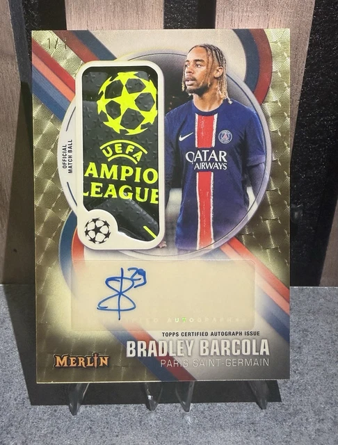 Bradley Barcola 1/1 Superfractor Auto Match Ball Relic 2024-25 Topps Merlin  PSG