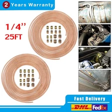 2× NEW Copper Nickel Brake Line Tubing Kit 1/4 OD 25 Ft Coil Roll w/ 32 Fittings