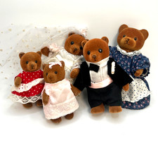 Vintage Assorted Flocked Brown Bears Teddy Bear Story Mama Bear Bride Groom Read