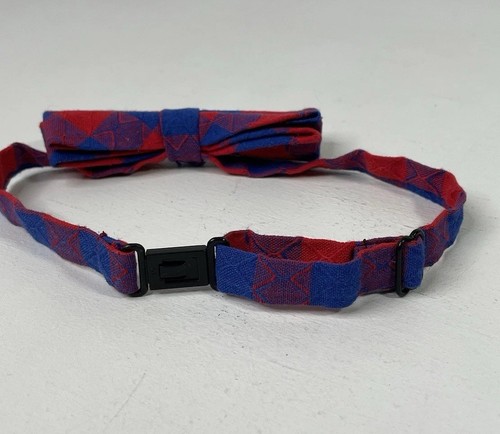 Children’s Red & Blue Plaid Clip Around Bow Tie Pre Tied Adjustable - Picture 3 of 4