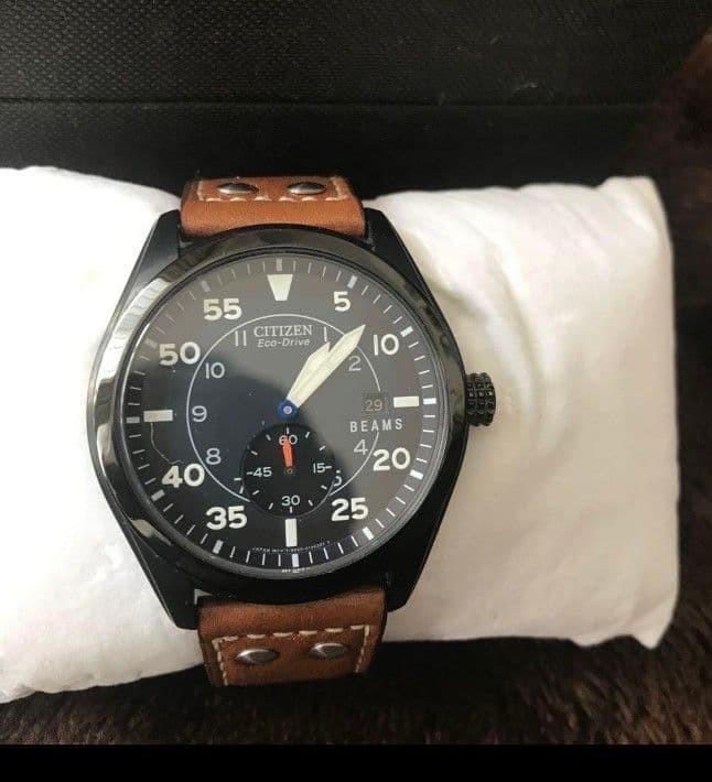 Citizen Brown Eco-Drive Strap Dial BEAMS Vintage Leather Black Watch - vintagewatches.pk