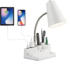 E26 Desk Lamp with 1 USB Charging Port and 1 AC Outlet, Organizer Base, Adjus...
