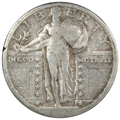 1923-S Standing Liberty Quarter F FINE DETAILS Cleaned Damaged A2976