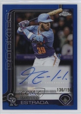 2025 Topps Chrome Update Blue Refractor 136/150 Thairo Estrada #AC-TE Auto 17uv