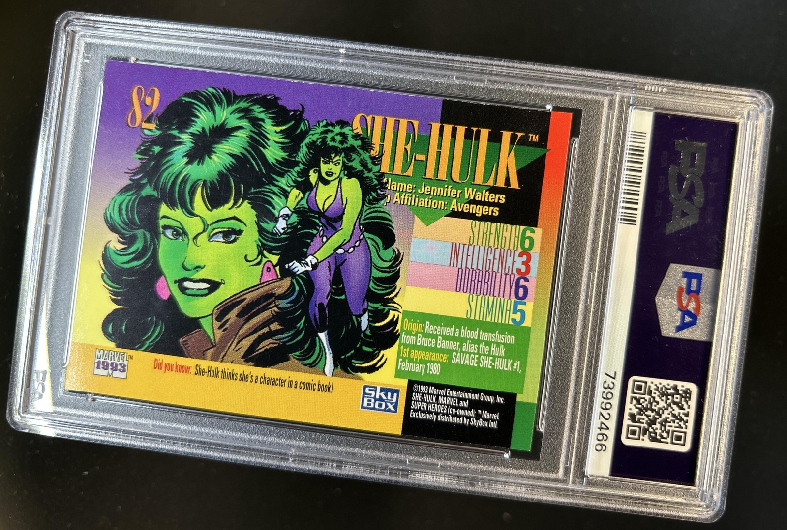 1993 Skybox Marvel Universe She-Hulk #82 PSA 8 view 2