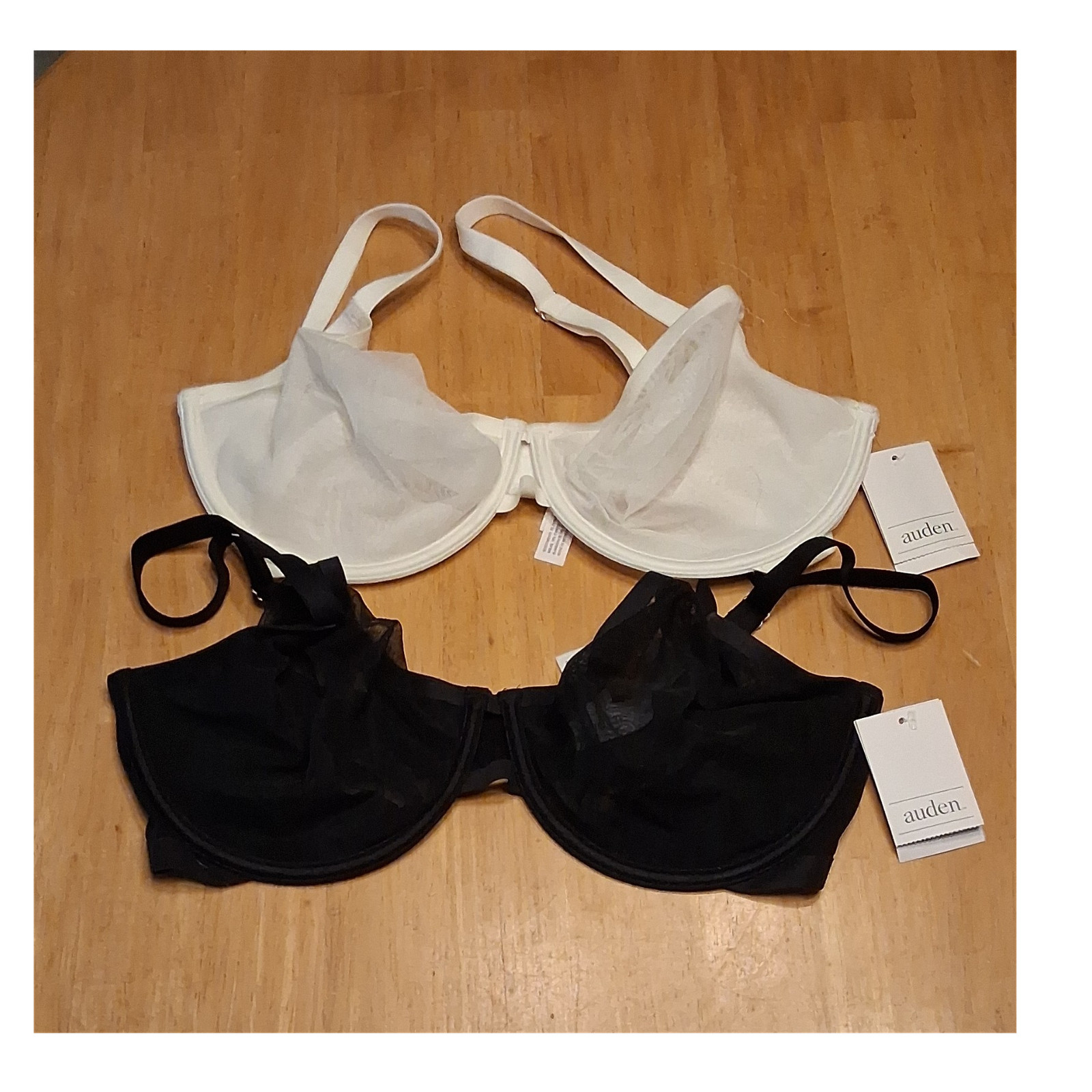 Auden Demi Underwire Bra 34DD Lot of 2  Black White Sheer Adjustable Straps NWT