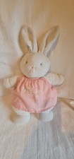 Doudou Peluche lapin blanc Klorane Robe rose Vichy " j'aime les Tendres câlins "