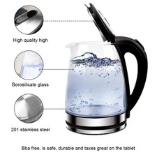 220V 1.8L Electric Kettle Glass Tea Kettle 1500-1800W Water Boiler Home Kitchen