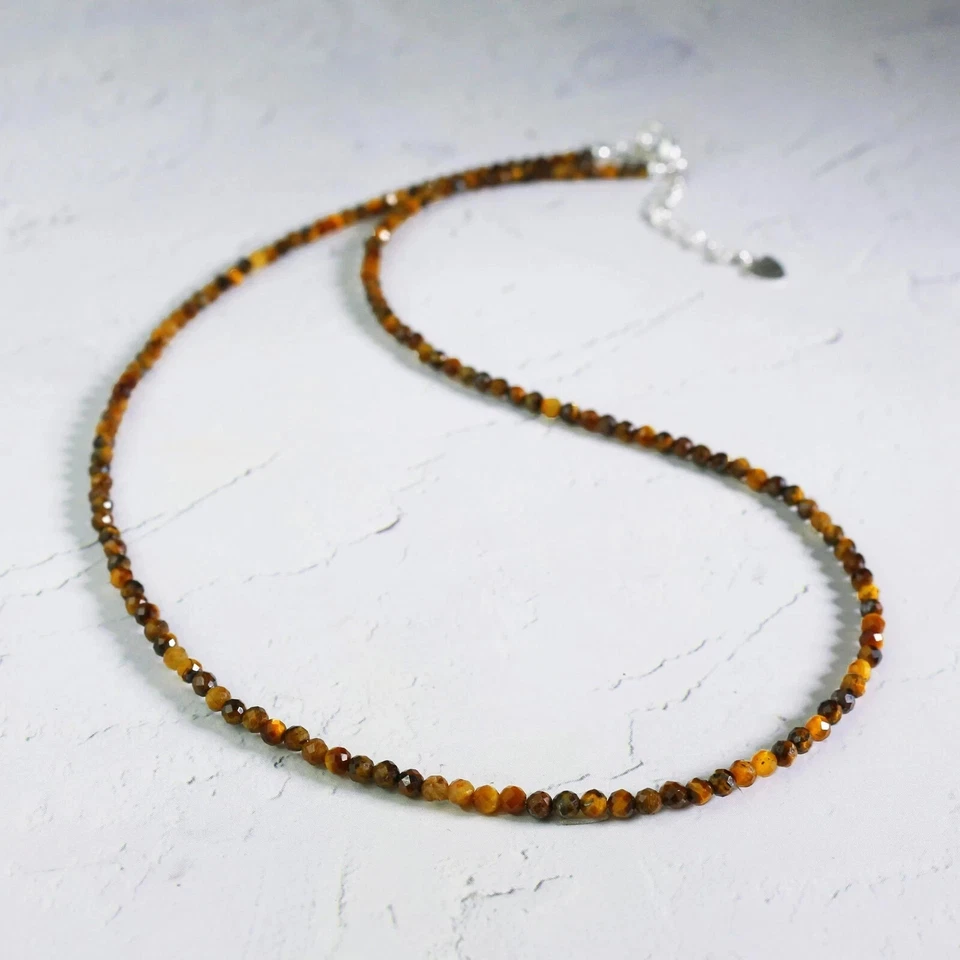Natural Tiger's Eye 2mm Beaded Choker Minimalist Healing Woman Crystal Necklace - Image 2 of 4
