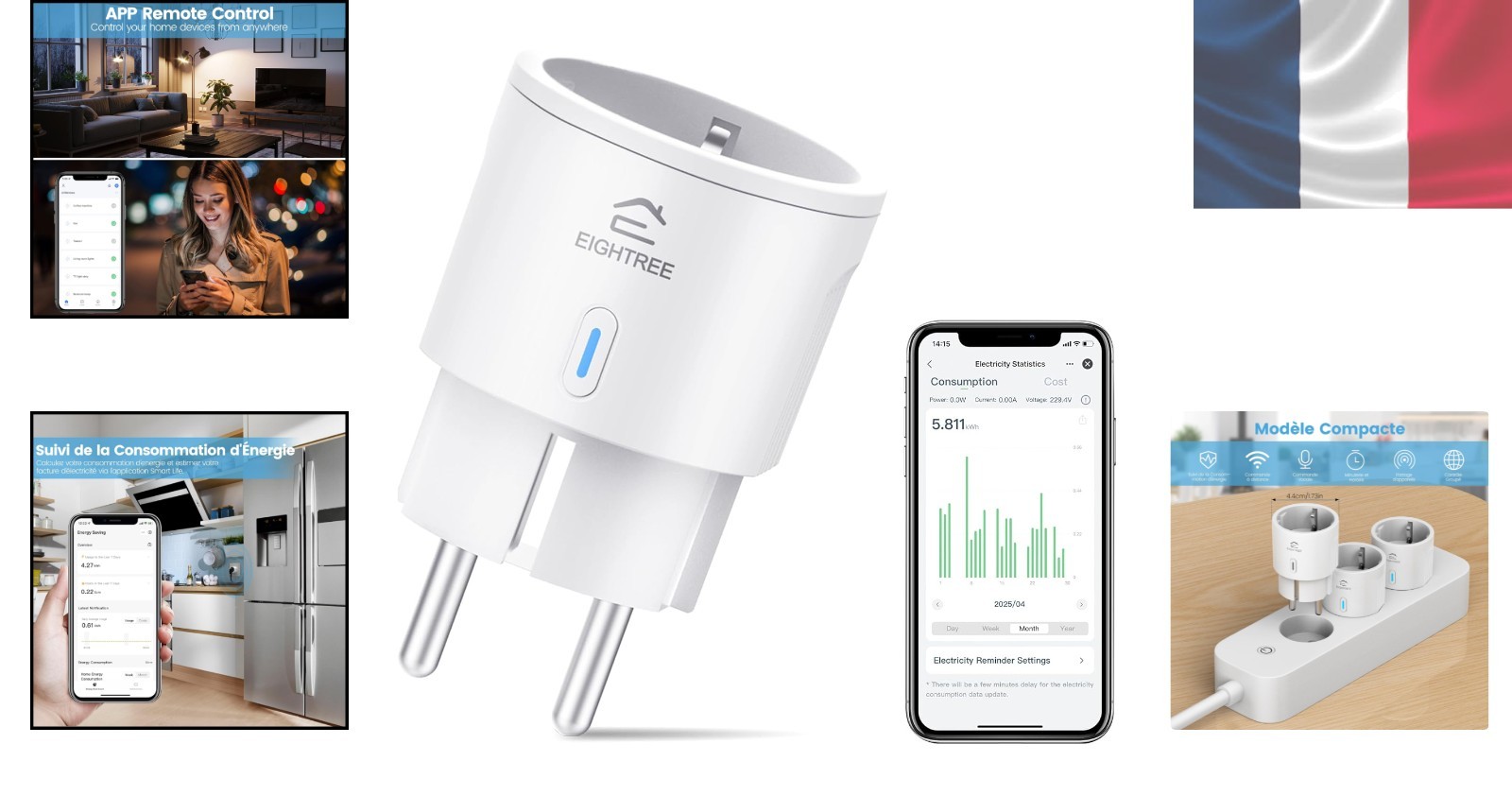 Prise connectée EIGHTREE 3680W ultra-mini blanche pour programmation domotique - 2