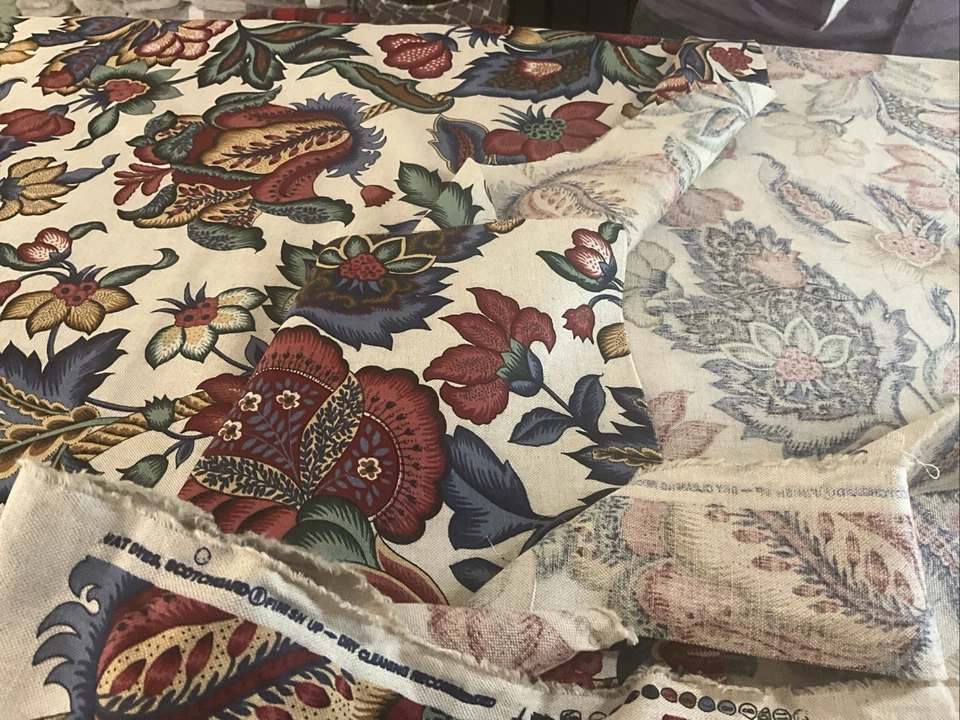 VTG Waverly Jacobean Floral Pinehurst Cotton Fabric 56”x48” Scotchgard Upholste - Image 4 of 4