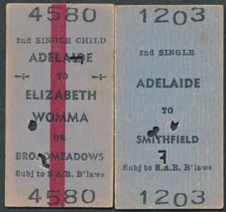 South Australia Railway ticket SAR x2 Smithfield Elizabeth Adelaide CH4072E